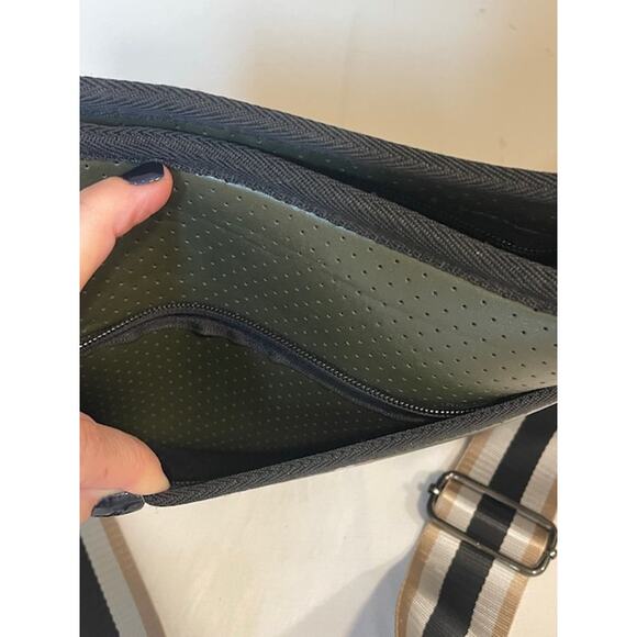 Haute Shore Blake Neoprene Black Green White Stripe Crossbody Bag - Picture 8 of 9